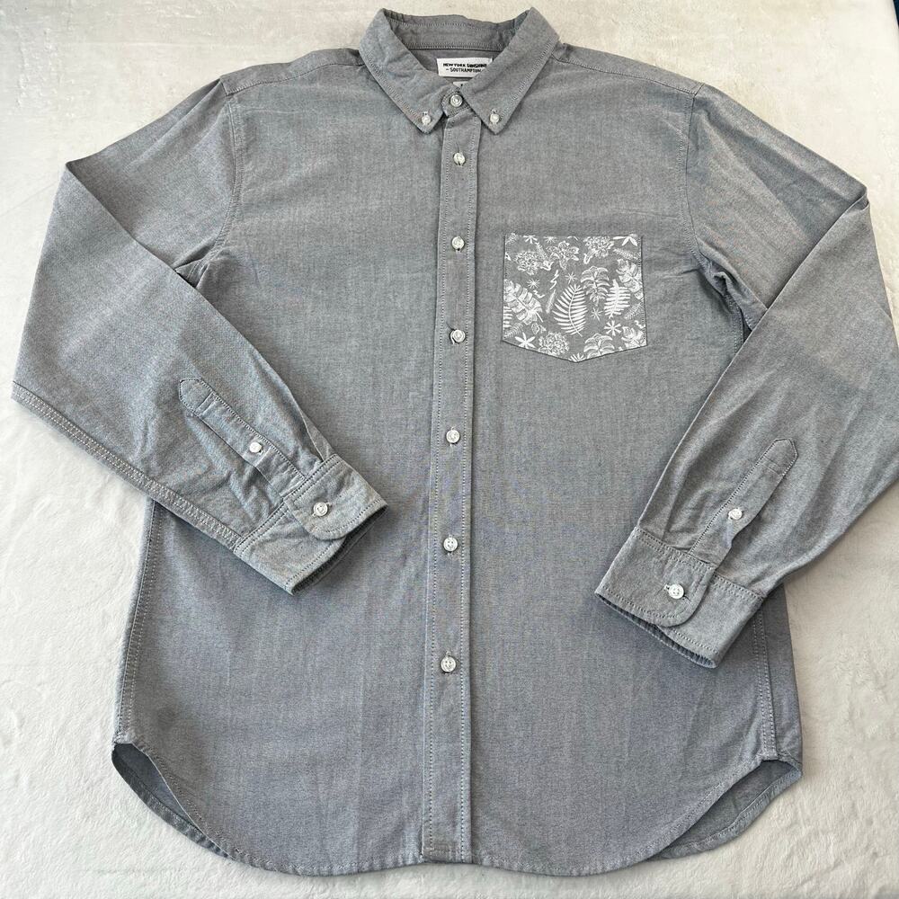 New York Sunshine Southampton chambray Gray Button Down Shirt Men's size XL
